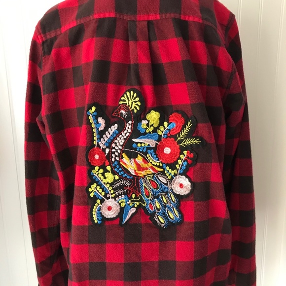 CLASSIC groovy COZY Woolrich Pemberton Eco Rich Flannel CROPPED with patch <3 - Picture 1 of 8